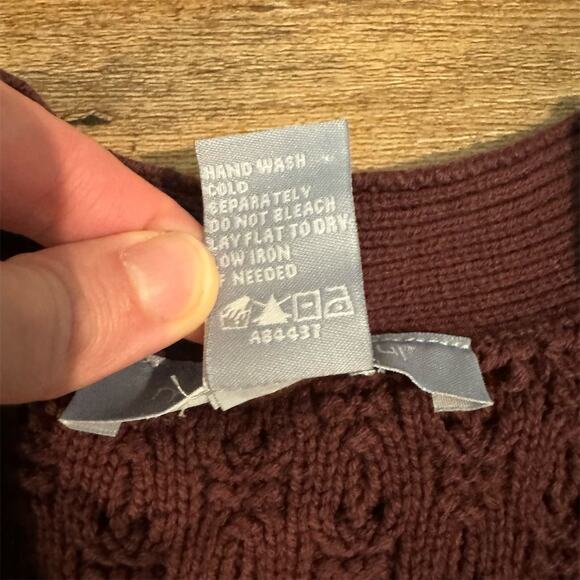 VTG 90s Y2K Brown Waffle Knit Cardigan Sweater V-Neck Button Front Wide Sleeve - Picture 8 of 11